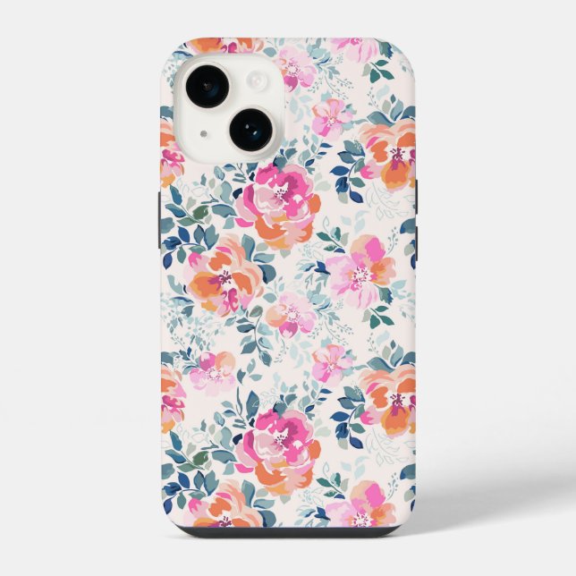 Pink & Teal Floral Pattern Iphone Case (Back)