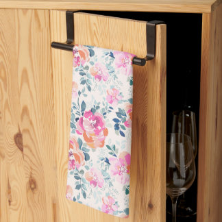 Pink & Teal Floral Pattern Kitchen Towel