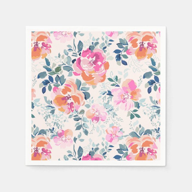 Pink & Teal Floral Pattern Napkins (Front)