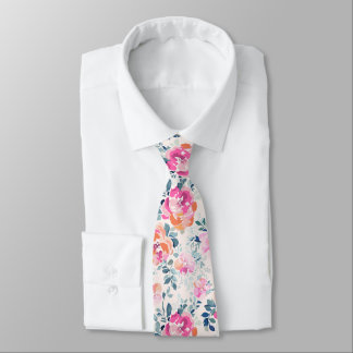 Pink & Teal Floral Pattern Neck Tie