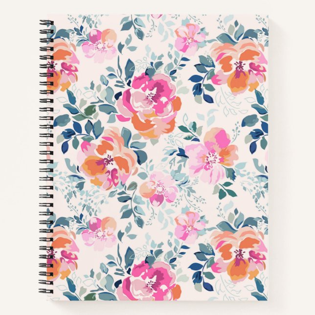 Pink & Teal Floral Pattern Notebook (Front)