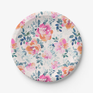 Pink & Teal Floral Pattern Paper Plates
