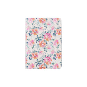 Pink & Teal Floral Pattern Passport Holder