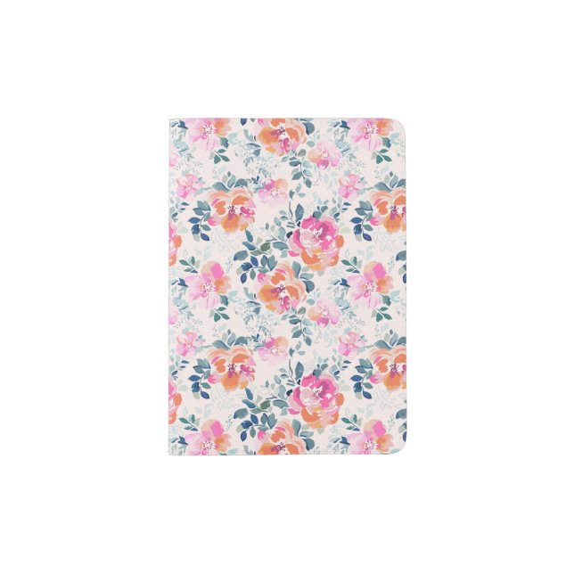 Pink & Teal Floral Pattern Passport Holder (Front)