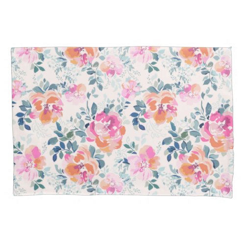 Pink  Teal Floral Pattern Pillow Case