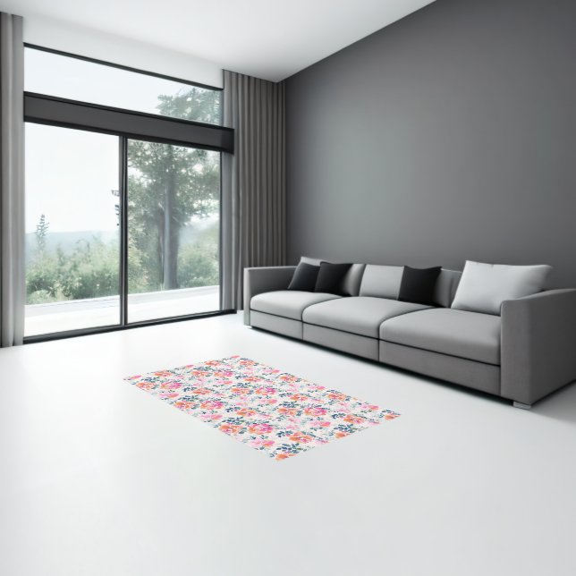 Pink & Teal Floral Pattern Rug (Insitu (Indoor 3))