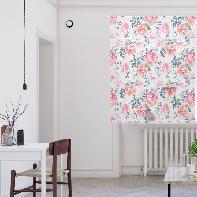 Pink & Teal Floral Pattern Sheer Curtains (Living Room)