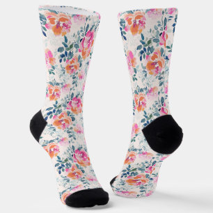 Pink & Teal Floral Pattern Socks