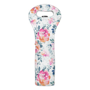 Pink & Teal Floral Pattern Wine Bag