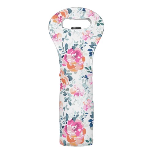 Pink  Teal Floral Pattern Wine Bag