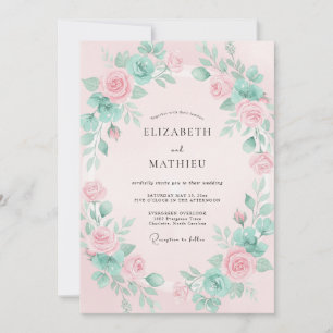 Pink Teal Floral Romantic Flourish Wedding Invitation