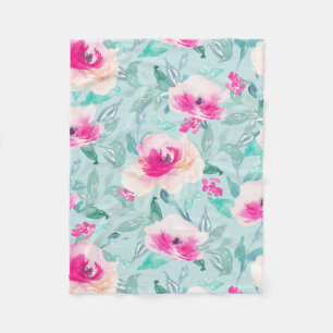 Pink Teal Floral Watercolor Summer Blanket