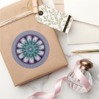 Pink & Teal Flower Mandala Classic Round Sticker