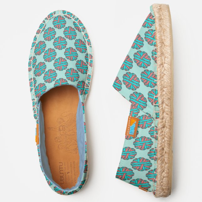 Pink-Teal Flower Ribbon by Kenneth Yoncich Espadrilles (Side)