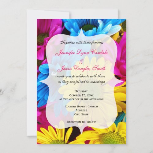 Pink Teal Gerber Daisy Flowers Wedding Invitations