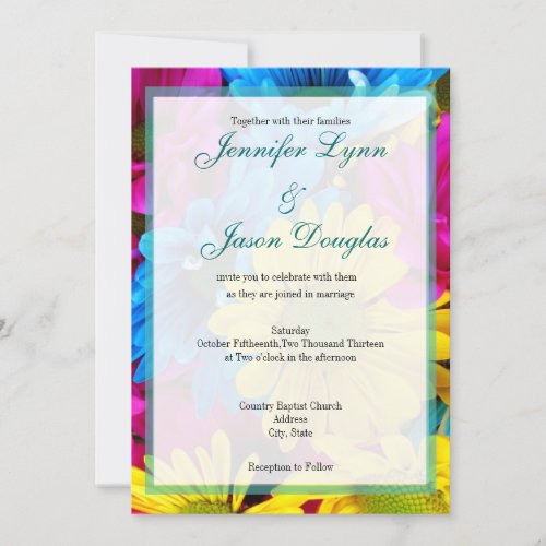 Pink Teal Gerber Daisy Flowers Wedding Invitations