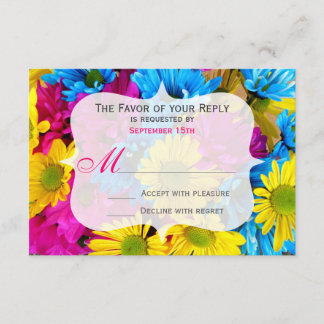 Pink Teal Gerber Daisy Flowers Wedding RSVP Card