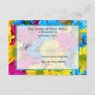 Pink Teal Gerber Daisy Flowers Wedding RSVP Card