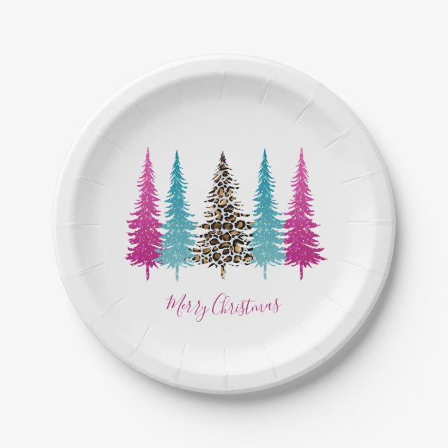 Pink Teal Glam Christmas Paper Plates (Front)