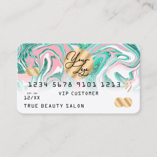 Pink Teal Glitter Marble Credit Card Logo