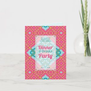 Pink Teal Gold Boho Chic Dinner Drinks Party Invitation
