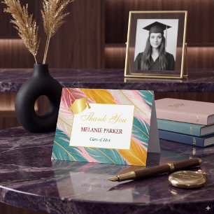 Pink Teal Gold College Graduation Thank You Card