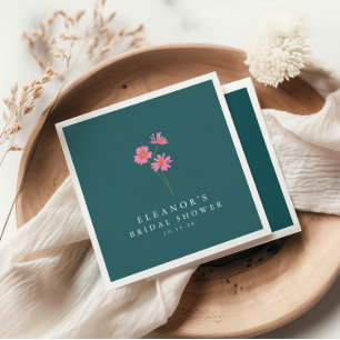 Pink Teal Green Flowers Boho Custom Bridal Shower Napkins
