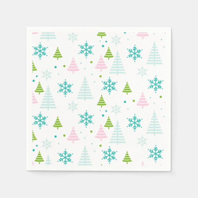 Pink Teal Green Trees Modern Christmas  Napkins (Front)