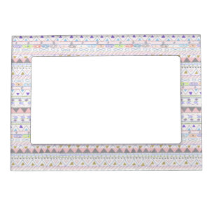 Pink teal hand painted aztec pattern magnetic photo frame