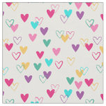 Pink Teal Heart Doodles Fabric