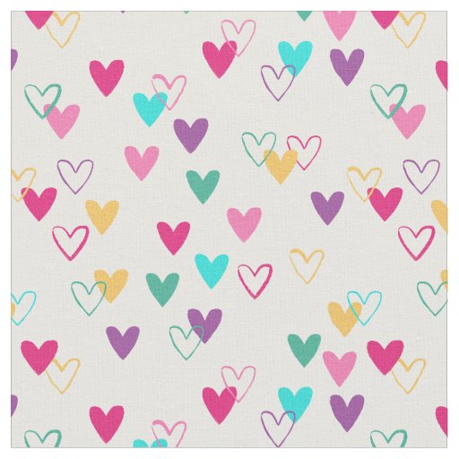 Pink Teal Heart Doodles Fabric