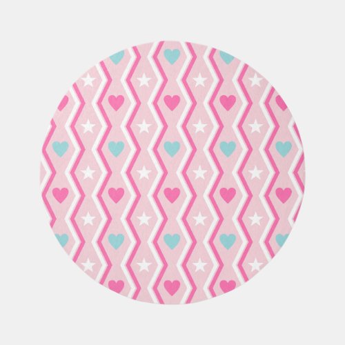 Pink  Teal Heart Round Rug