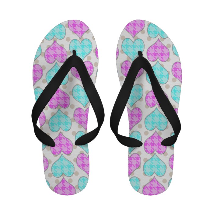 Pink Teal Houndstooth Hearts Chevron Polka dots Co Flip Flops