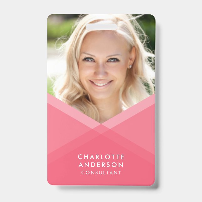 Pink & Teal Layered Geometric Photo Badge (Front)