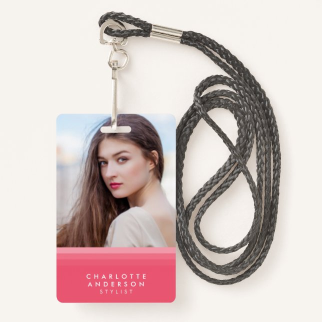 Pink & Teal Layered Photo Badge (Front with Lanyard)