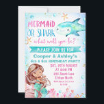 Pink Teal Mermaid and Shark Birthday Invitation<br><div class="desc">Pink Teal Mermaid and Shark Birthday Invitation This joint birthday invitation is suitable for a brother and sister or two friends. The design features a shark, mermaid, teal banner, star fish and more. This children's joint mermaid and shark birthday invitation is ideal for an under the sea joint birthday party....</div>