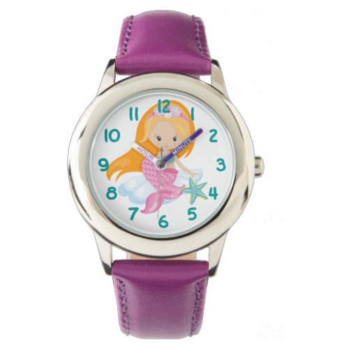 Pink Teal Mermaid Kids Watch