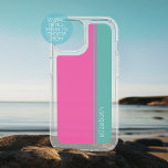 Pink Teal Modern, Minimal 2 Color Design with Name iPhone 15 Case<br><div class="desc">A simple,  striking design with 2 colors and a stripe. A fun color block to add your name or any text. 
You can add a name,  monogram or other custom text. If you need to move the art around,  click on the customize button to make changes.</div>