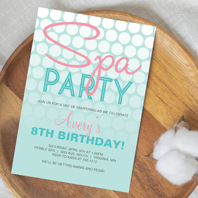 Pink Teal Modern Spa Party Birthday Invitation | Zazzle