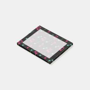 Pink & Teal Music Notes on Black Post-it® Notes