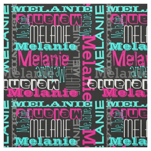 Pink Teal Name Custom Modern Collage Girls Fabric