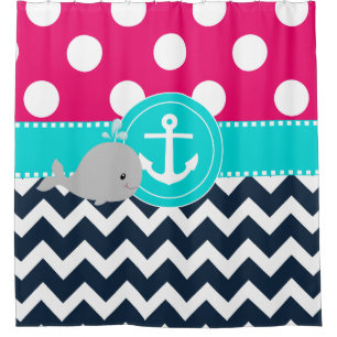 Pink Teal Navy Whale Shower Curtain