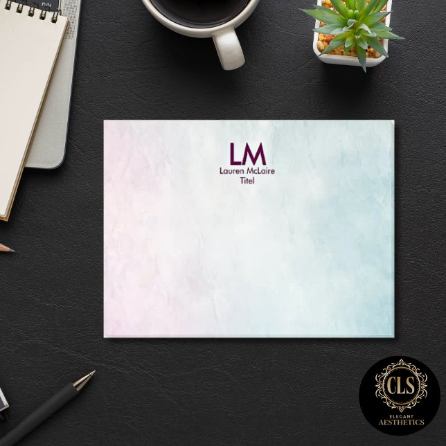 Pink Teal Ombre Clean Monogram Post-it Notes (Pink Teal Ombre Monogram Name Post-it Notes)