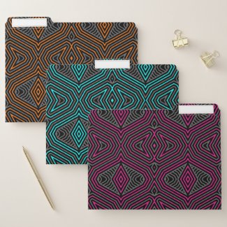 Pink Teal Orange Grey & Black Tribal Ethnic File Folder