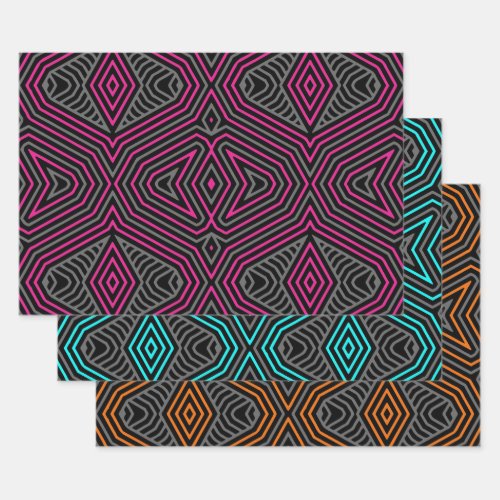 Pink Teal Orange Grey  Black Tribal Ethnic Wrapping Paper Sheets