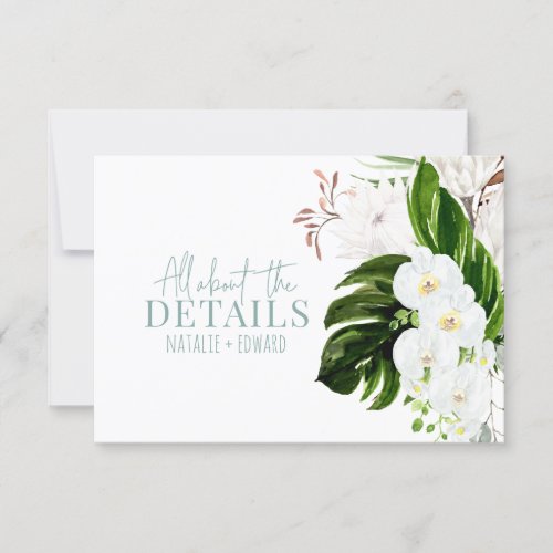 Pink teal  orchid tropical floral enclosure card