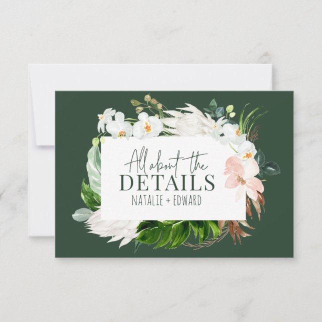 Pink, teal + orchid tropical floral enclosure card (Front)