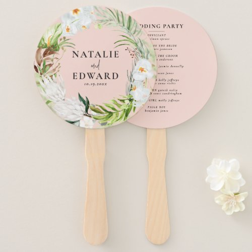 Pink teal  orchid tropical floral wedding hand fan