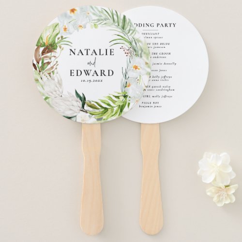 Pink teal  orchid tropical floral wedding hand fan