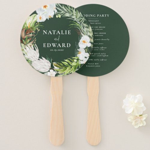 Pink teal  orchid tropical floral wedding hand fan